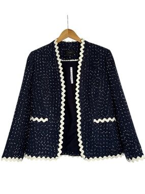 J. Crew Navy Spotted Tweed Going-Out Open Blazer Size 8 NWT